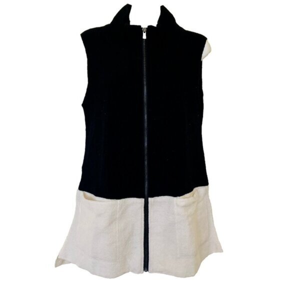 Tribal Brand Boiled Wool Tunic Vest with Pockets Black  White Colorblock - Picture 6 of 6